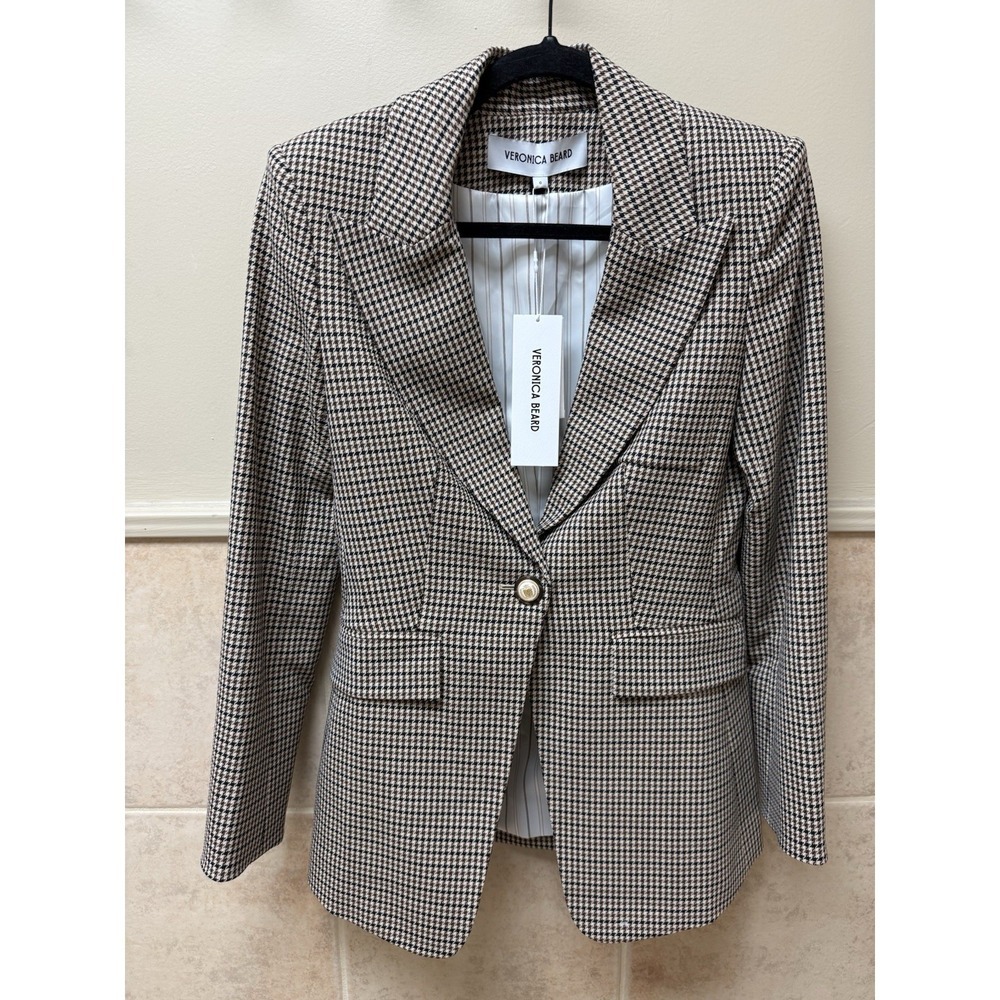 Veronica Beard Livvy Dickey Houndstooth Twill Blazer Sand NWT Sz 0 Career Luxury - Picture 4 of 15